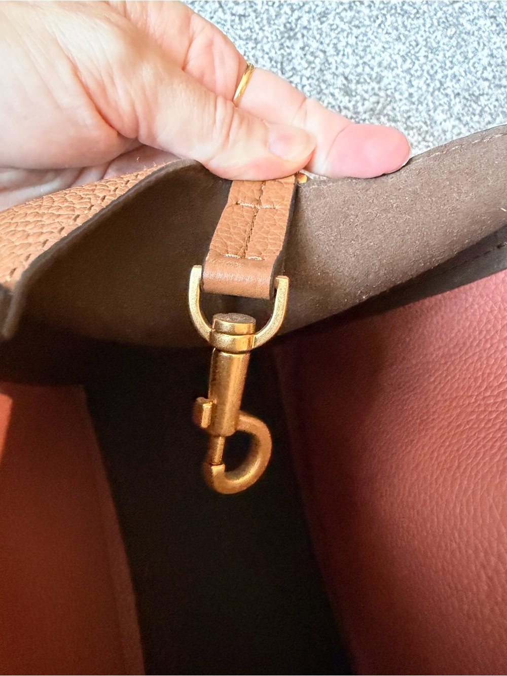 Tory Burch McGraw Colorblock Leather Tote, Pink and Tan, Crossbody Strap - Picture 7 of 7